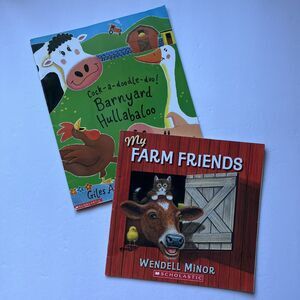 Set Of 2 Childrens Story Books Paperback My Farm Friends and Barnyard Hullabaloo